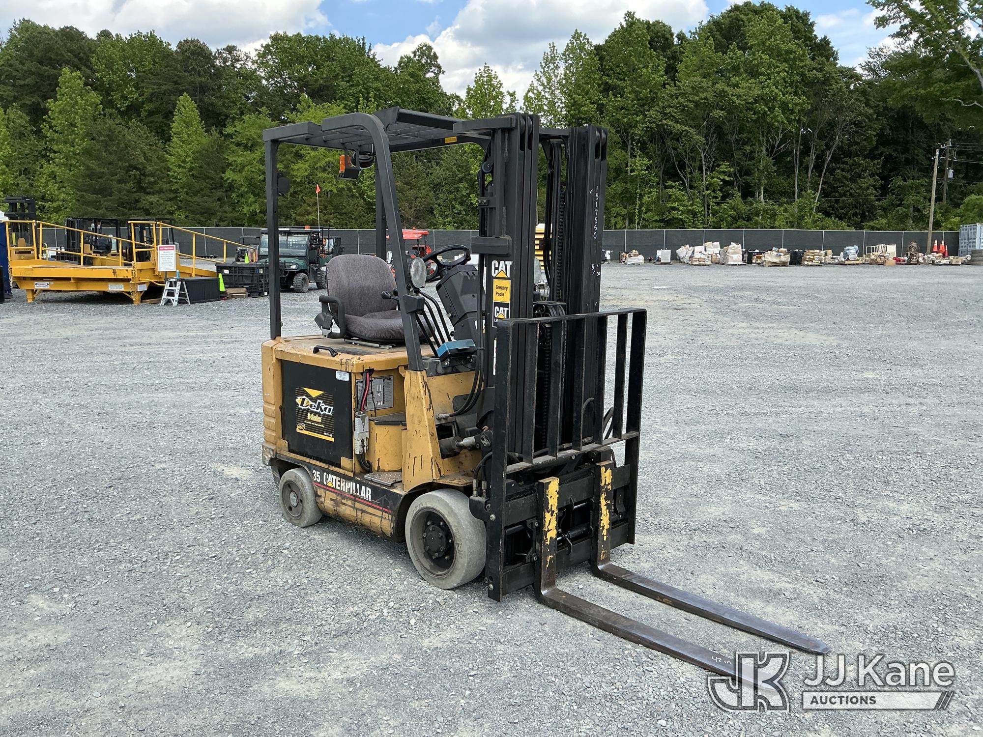 (China Grove, NC) Caterpillar 2EC18, 3,100# Solid Tired Forklift Duke Unit) (Runs, Moves & Operates