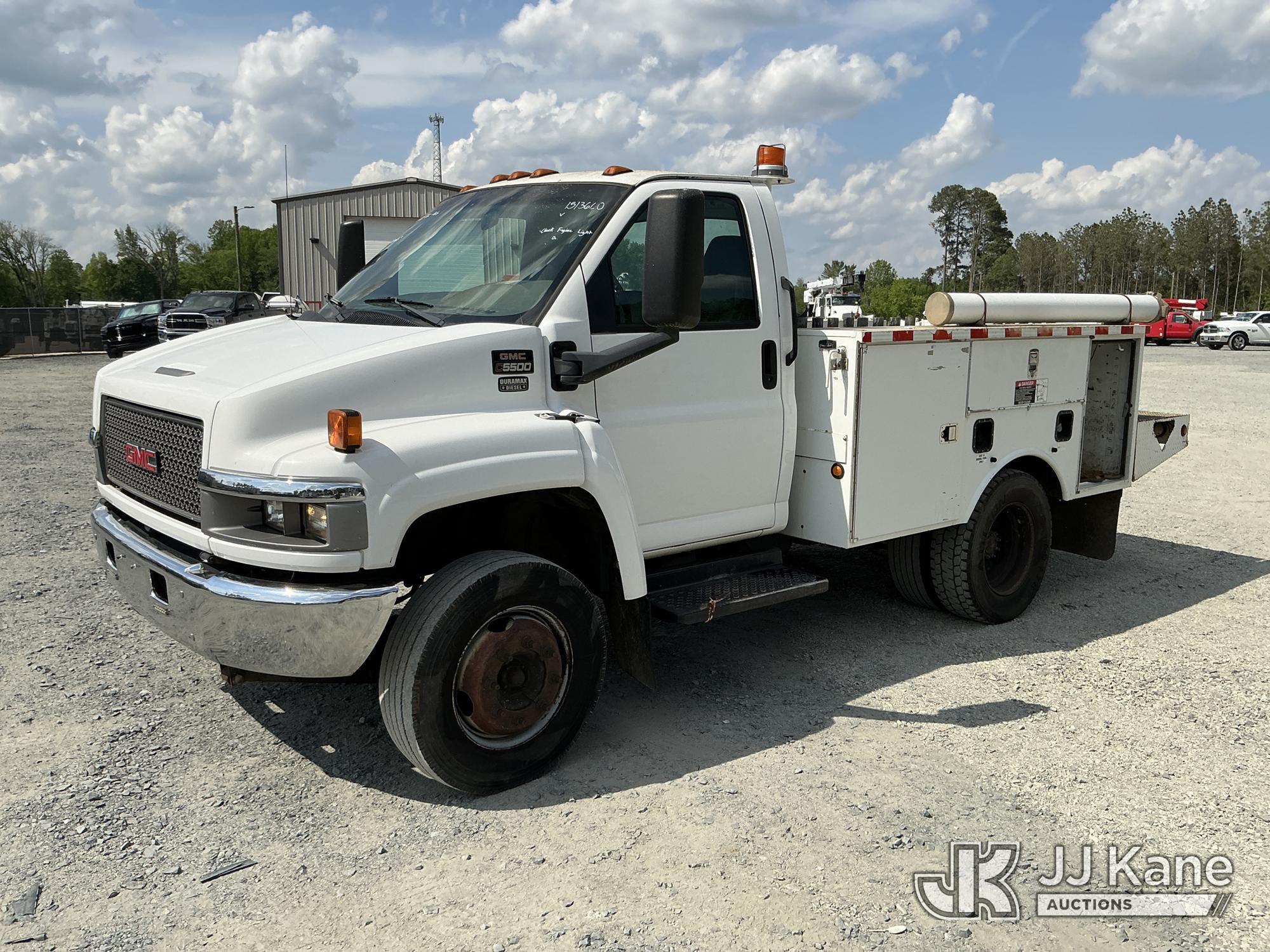 (China Grove, NC) 2008 GMC C5500 Service Truck Runs & Moves) (Check Engine Light On, Body Damage, Mi