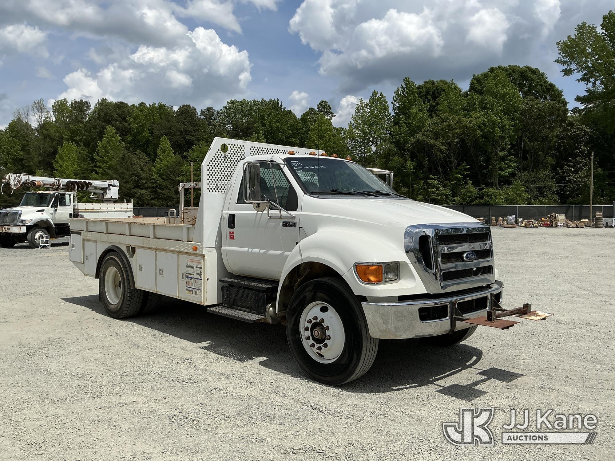 (China Grove, NC) 2015 Ford F750 URD/Flatbed Truck Runs & Moves) (Jump To Start, Check Engine Lights
