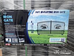(South Beloit, IL) 2025 1 Set of 14ft Greatbear Bi-parting Iron Gate with "OX" artwork (new/unused)