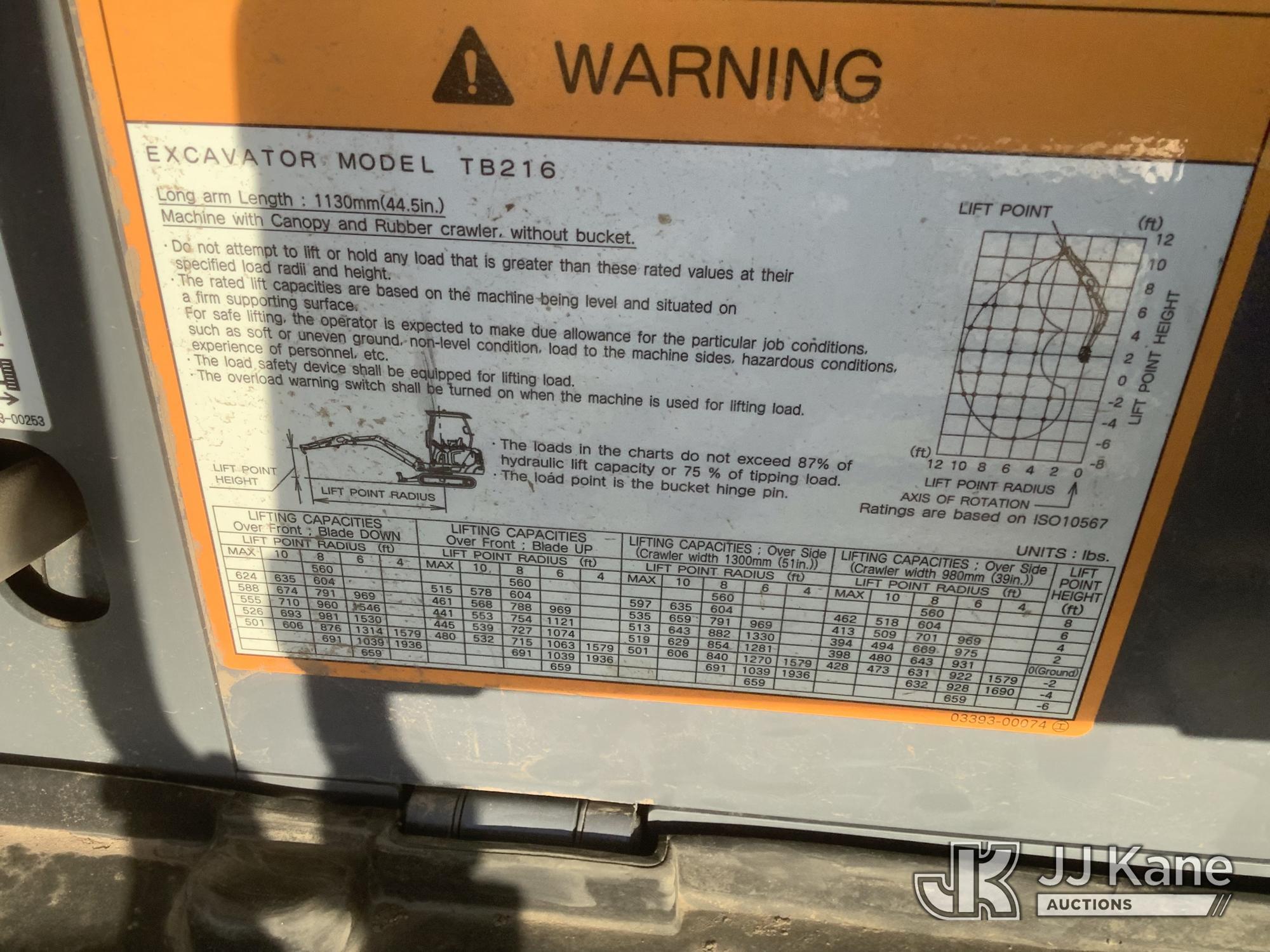 (Phoenix, AZ) 2023 Takeuchi TB216 Mini Hydraulic Excavator Runs, Moves & Operates