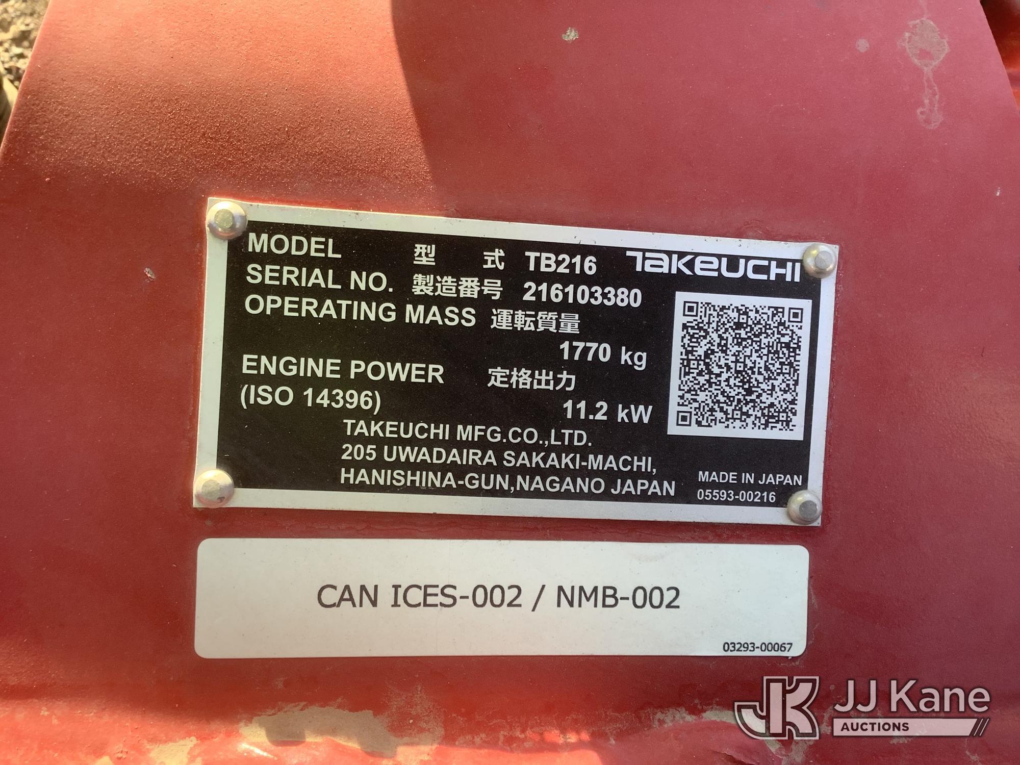 (Phoenix, AZ) 2023 Takeuchi TB216 Mini Hydraulic Excavator Runs, Moves & Operates