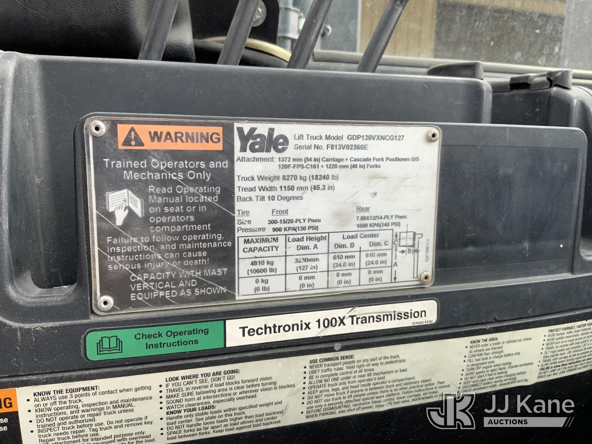 (Blackshear, GA) Yale GP120VX Solid Tired Forklift, (GA Power Unit) Runs & Moves) (Rust Damage