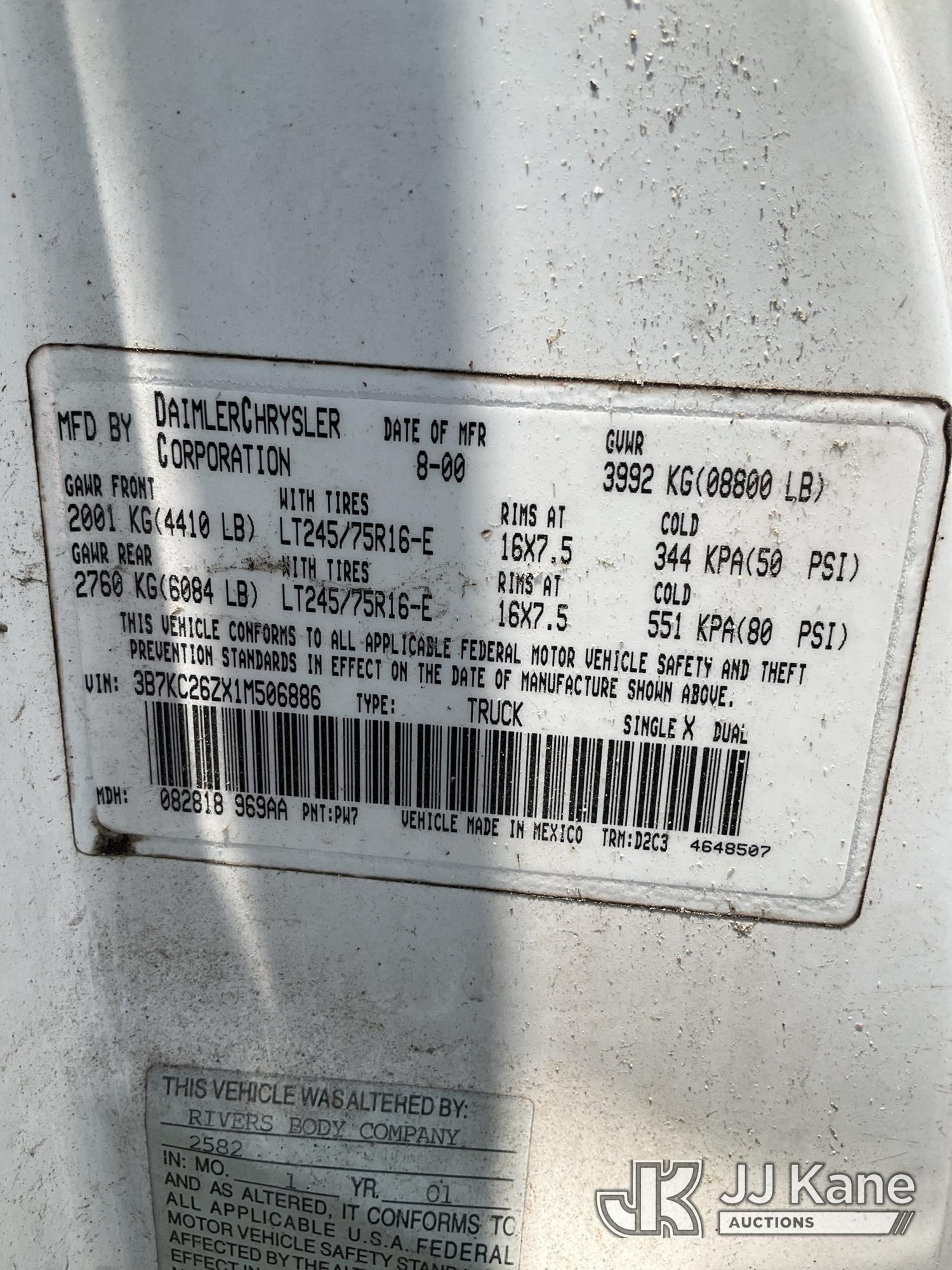 (Ocala, FL) 2001 RAM 2500 Service Truck Runs & Moves) (Jump To Start, Dashboard Damage, Body/Paint D