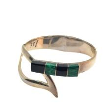 Mexico Sterling Onyx and Malachite Bracelet - 66mm - 2.1 oz