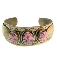 Mexico Sterling and Howlite Cuff Bracelet Signed SS - 68x27mm - 1 oz