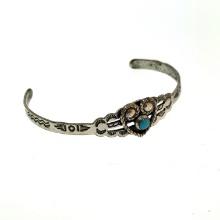 Sterling and Turquoise Children's Cuff Bracelet Signed Arrow A