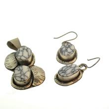Taxco White Metal White Buffalo Pendant and Earring Set - 53x27mm - 0.6 oz