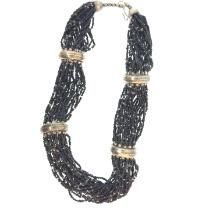 Small Bead and White Metal Strand Necklace - 475x28mm - 4 oz