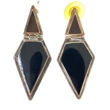 Sterling Silver and Onyx Native Segmented Diamond Shape Earrings Signed ND - 50x21mm -  oz