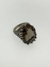 Sterling and Large Smoky Quartz Ring Size 7 11.2g