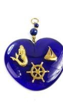 Handmade Greek Blue Glass Nautical Designs in Brass Hanging Pendant