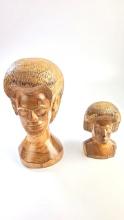 Pair of Vintage Rain Tree Wood Tribal Head Carving 70s
