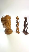 Vintage Rain Tree Wood Tribal Head Carving + Tribal Carvings 70s