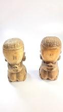 Pair of Polynesian Tribal Style Wood Carvings - Mothers