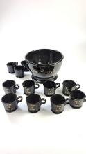 Hall Pottery Tom and Jerry Black Punch Bowl Set