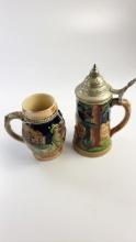 2 X German Beer Steins Bierkruge - with Lid