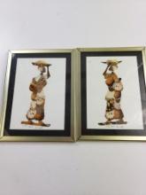 Pair of Butterfly Wing Pictures Signed Sam Dube - Aftican Women