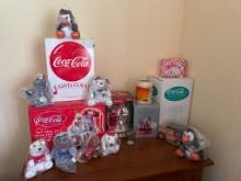 Coca-Cola-Themed Collectibles Lot with Plush, Figurines, Mug, and Polar Bear Phone