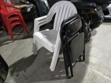 Lot of (3) Stackable Plastic Chairs and (3) Folding Chairs