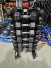 Dumbbell Rolling Stand w/ 2 x 1-10KG, 12.5KG, 15KG, 17.5KG, 20KG, Hex Dumbb