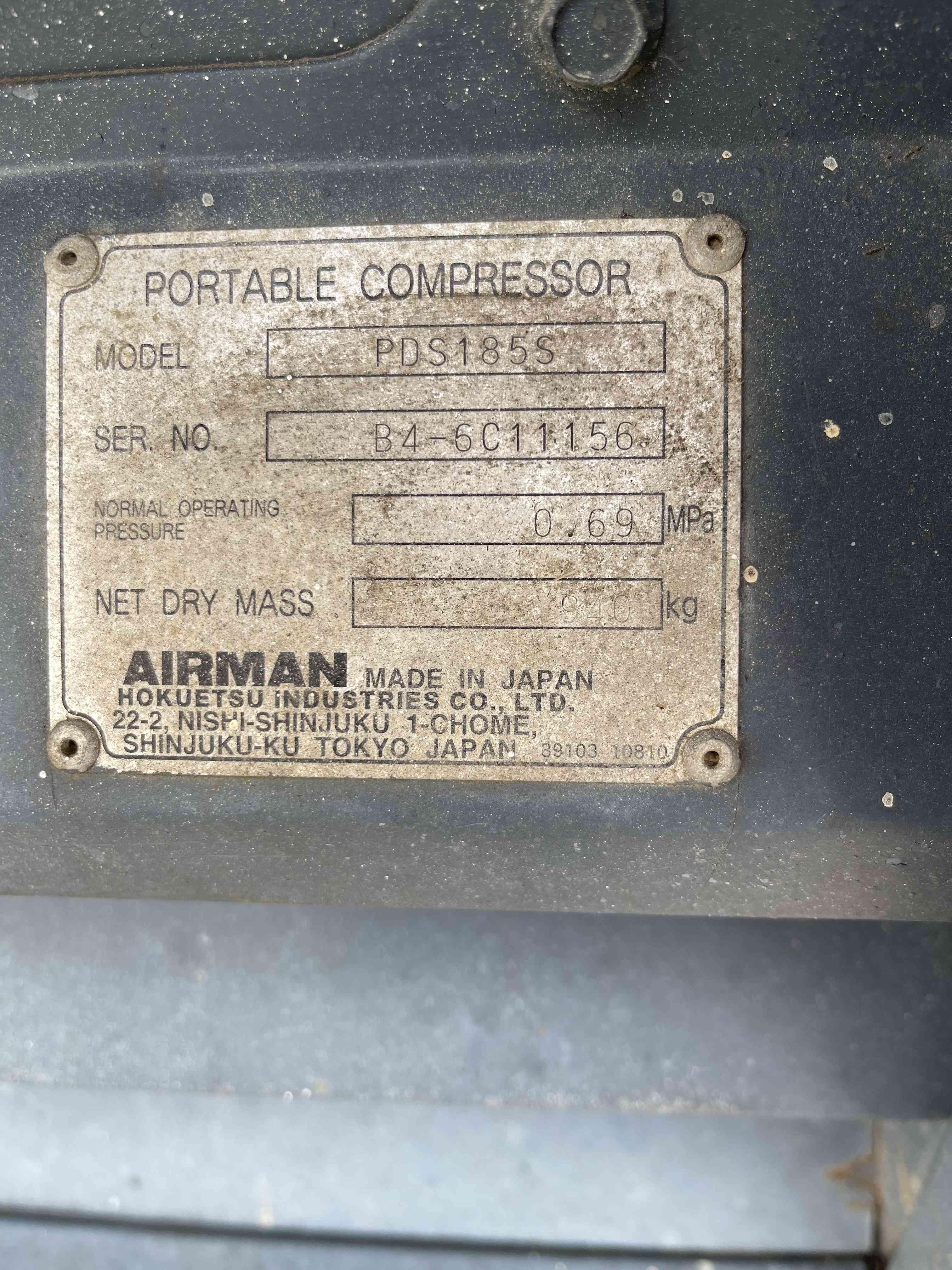 Airman PDSL855-6C1 185 CFM Screw Air Compressor, Mounted On S/A Trailer, p/b Diesel Engine, S/N B4-6