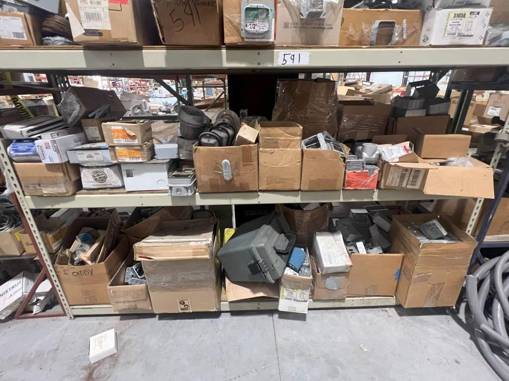 METAL SHELF AND CONTENTS INCLUDING ELECTRICAL GANG BOXES; COVER PLATES; EXIT SIGNS; CONDUIT FITTINGS