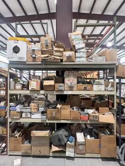 METAL SHELF AND CONTENTS INCLUDING ELECTRICAL GANG BOXES; COVER PLATES; EXIT SIGNS; CONDUIT FITTINGS