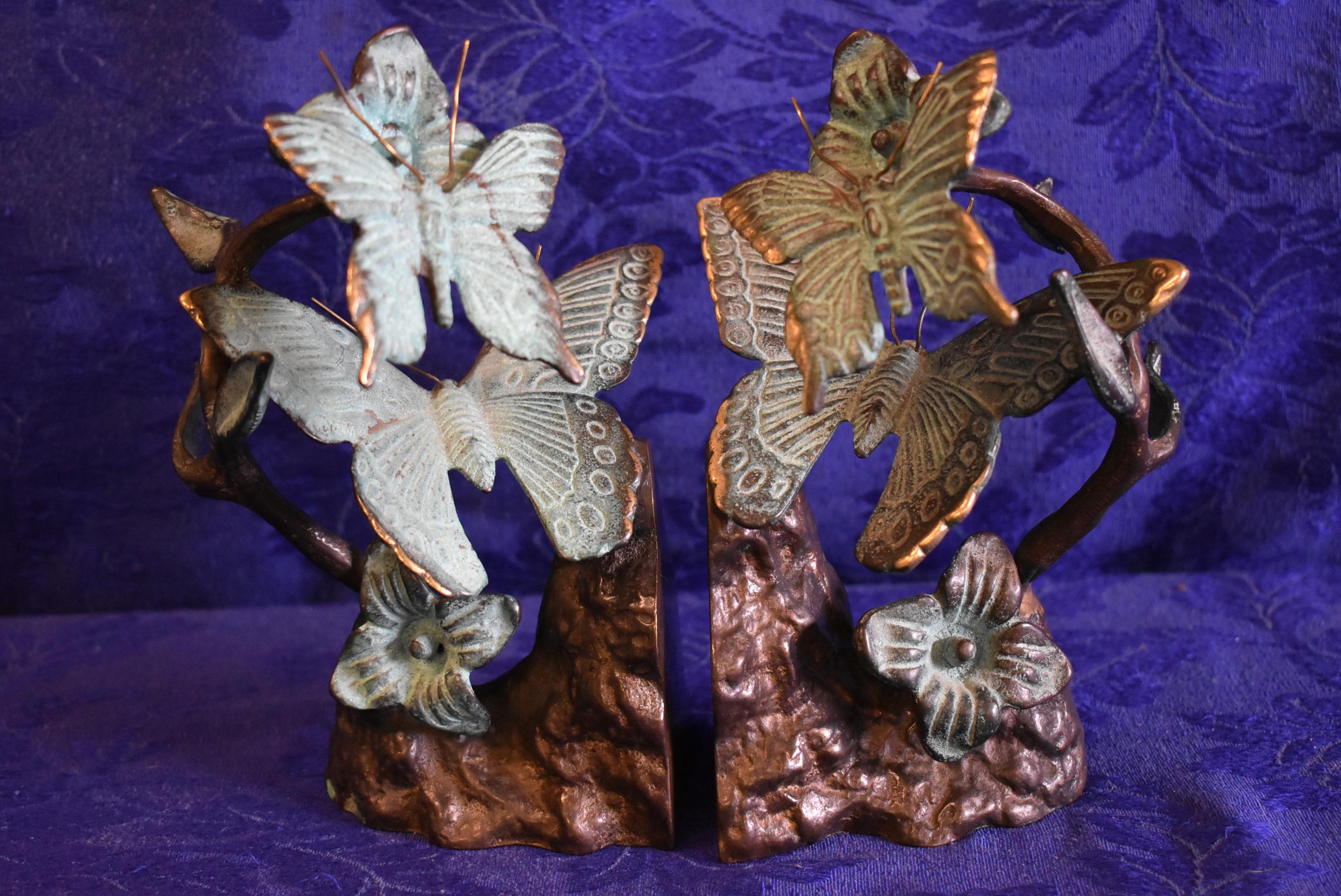 BEAUTIFUL BRONZE BUTTERFLY BOOKENDS!