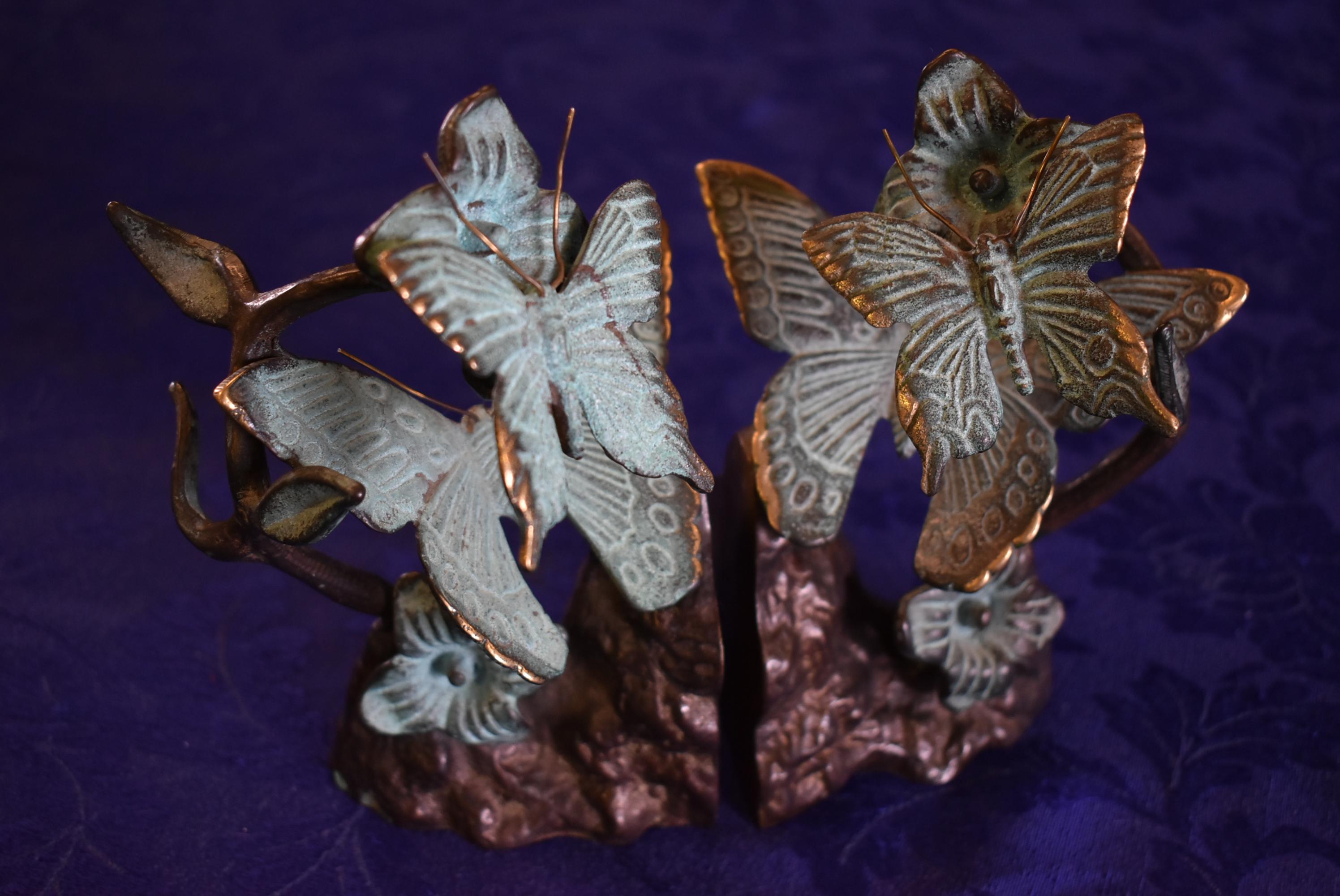 BEAUTIFUL BRONZE BUTTERFLY BOOKENDS!