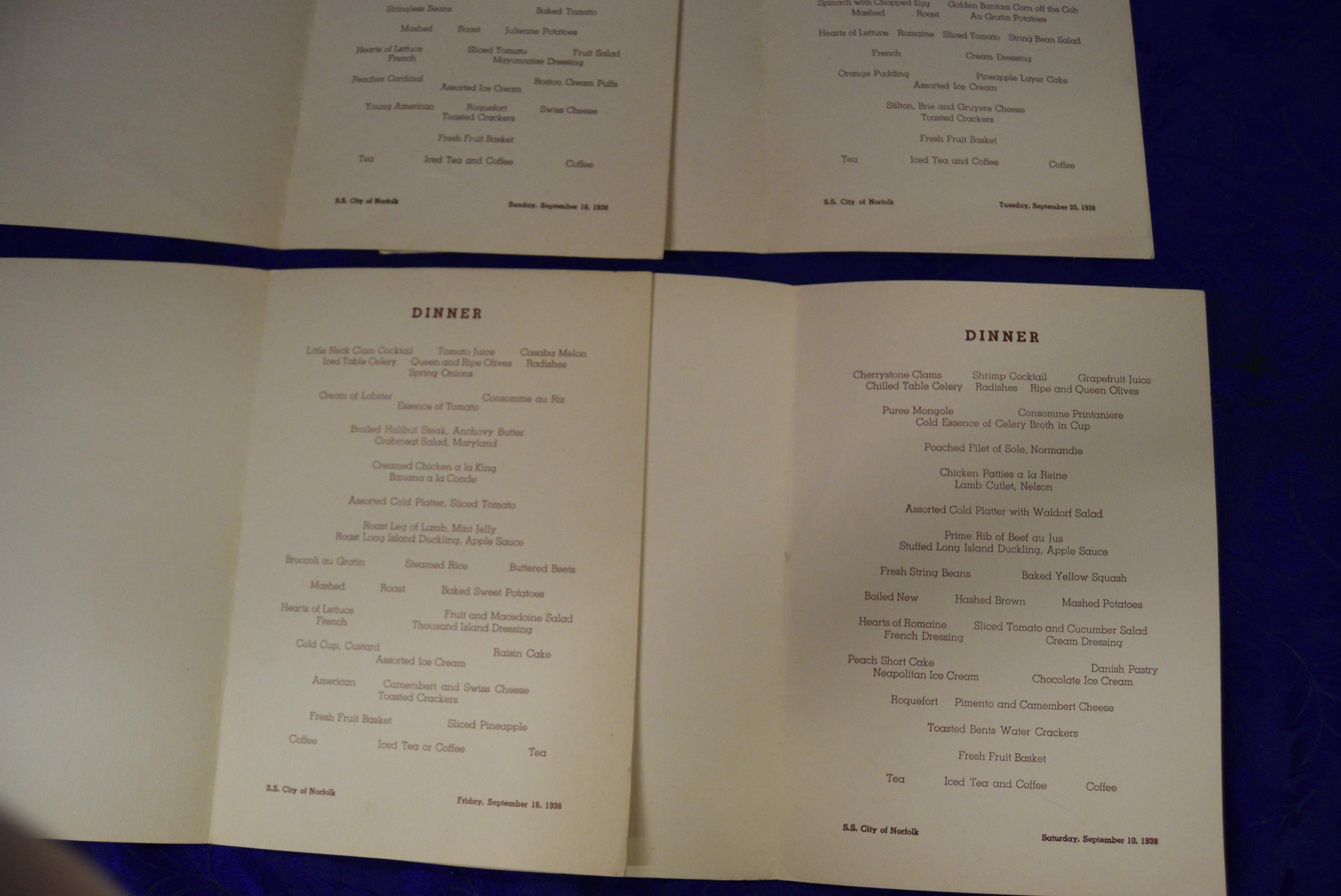 PANAMA PACIFIC LINES 1938 MENUS!