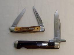 (2) KNIVES A CASE  MUSKRAT 1993 ABCA 1/800 STAG HANDLED FOLDING KNIFE AND A SXM 1993