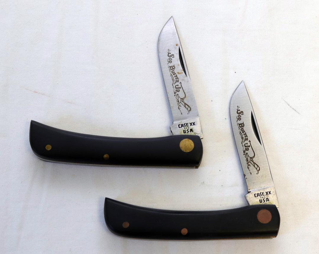 (2) CASE POCKET STEELS, A CASE PETITE HUNTING KNIFE W/ SHEATH, 2 CASE FOLDE