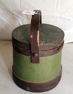 18 LB PAINTED SUGAR PAIL, 9.5" ACROSS TOP, 9.5" TALL, NORMAL AGE WEAR