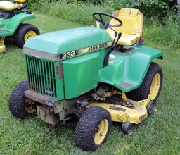 John Deere 332 Diesel Riding Lawn Mower, s/n M00332X100176