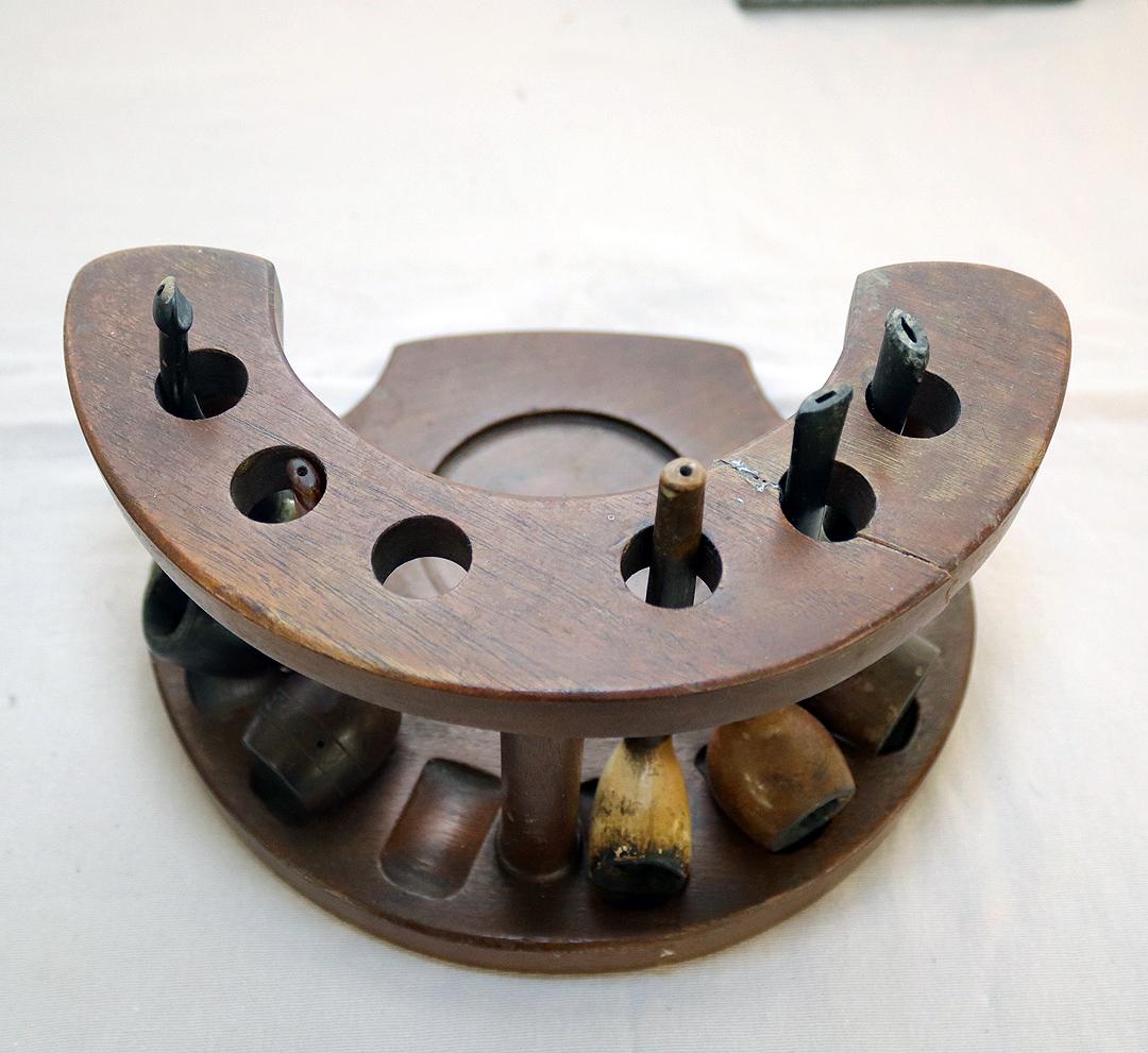 Vintage Pipe Holder w/Pipes and other items
