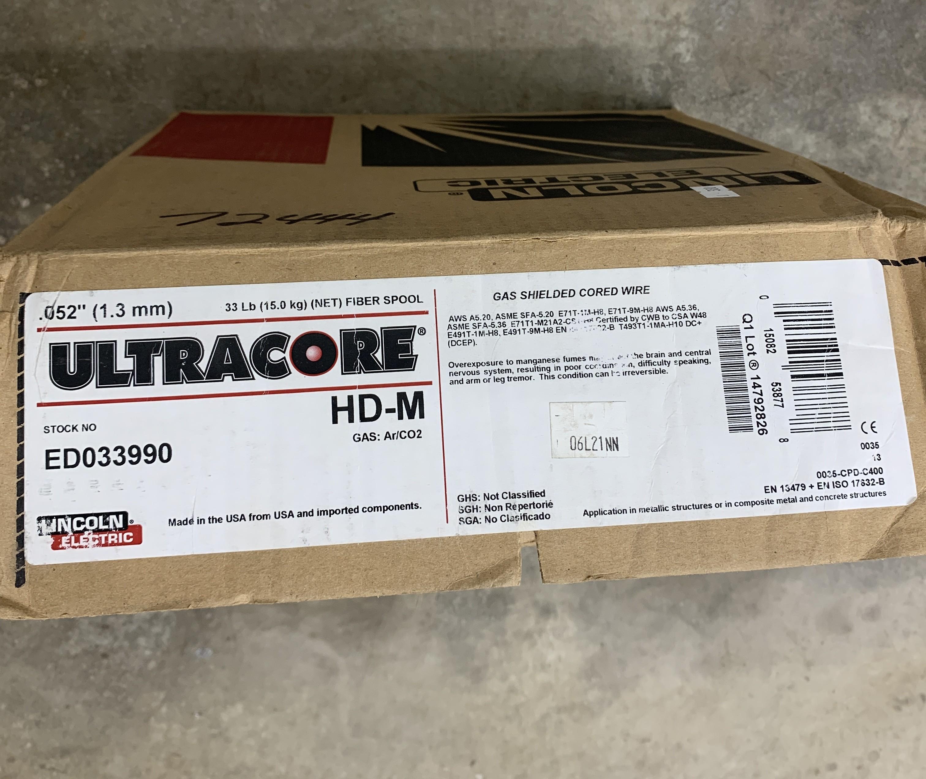 33 lb. spool of Lincoln Ultracore .052" gas shielded cored wire