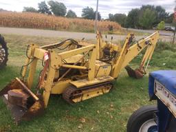 MAGNATRAC CRAWLER LOADER BACKHOE, STEEL TRACKS, RUNS &  MOVES, 1 TRACK DOES NOT MOVE, NO POWER TO IT