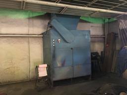 PAINT BOOTH, HAS OVERHEAD LIGHTS, OVERHEAD CURTAIN ENCLOSURE, LARGE FUME TYPE EXTRACTOR, ALSO COMES 