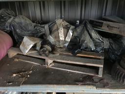 PALLET RACK AND CONTENTS, INCLUDES OLDER FURNACE, GLASS, AUTO BODY PARTS, REAR END AND MORE