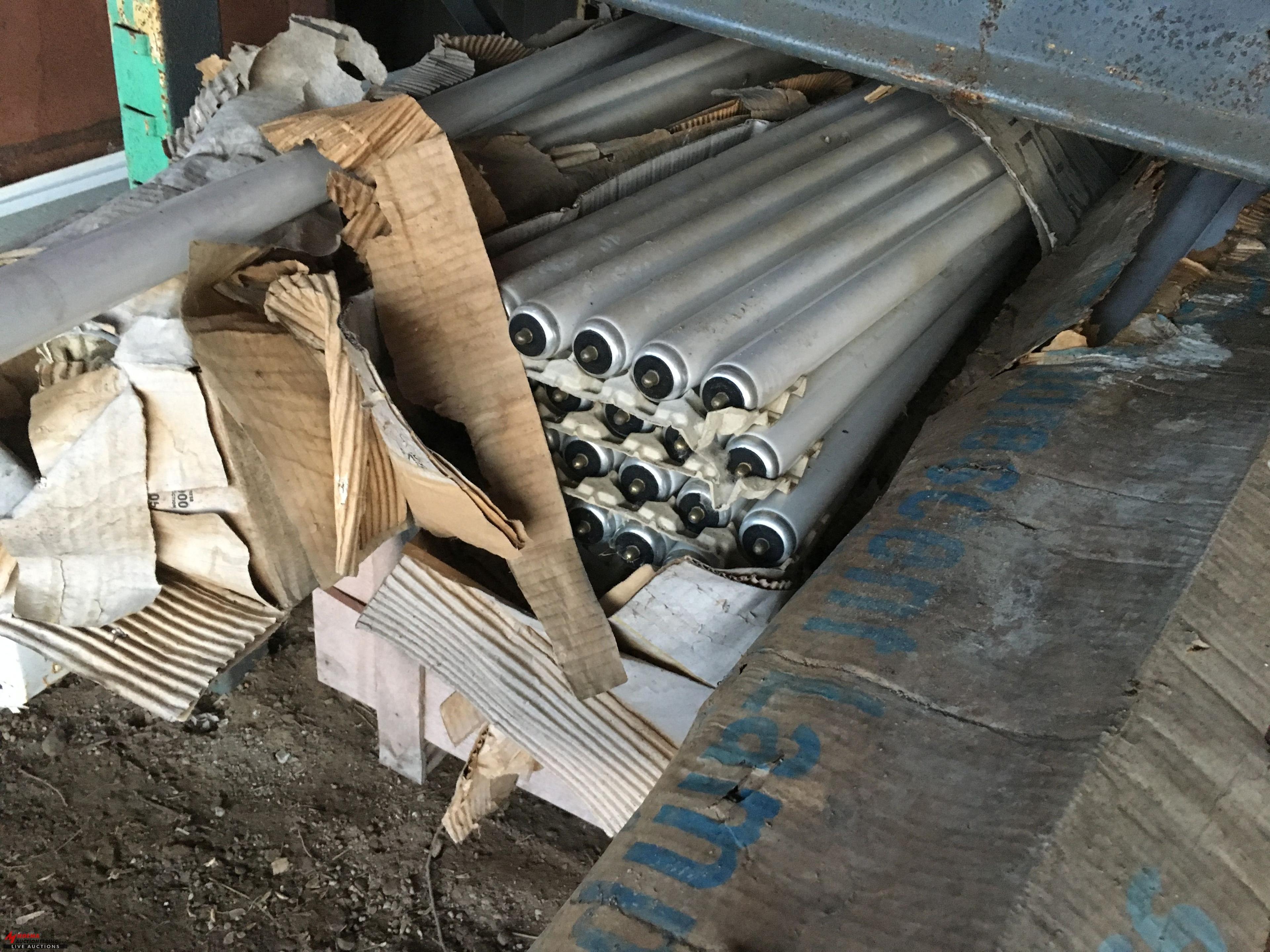 PALLET RACK AND CONTENTS, INCLUDES OLDER FURNACE, GLASS, AUTO BODY PARTS, REAR END AND MORE