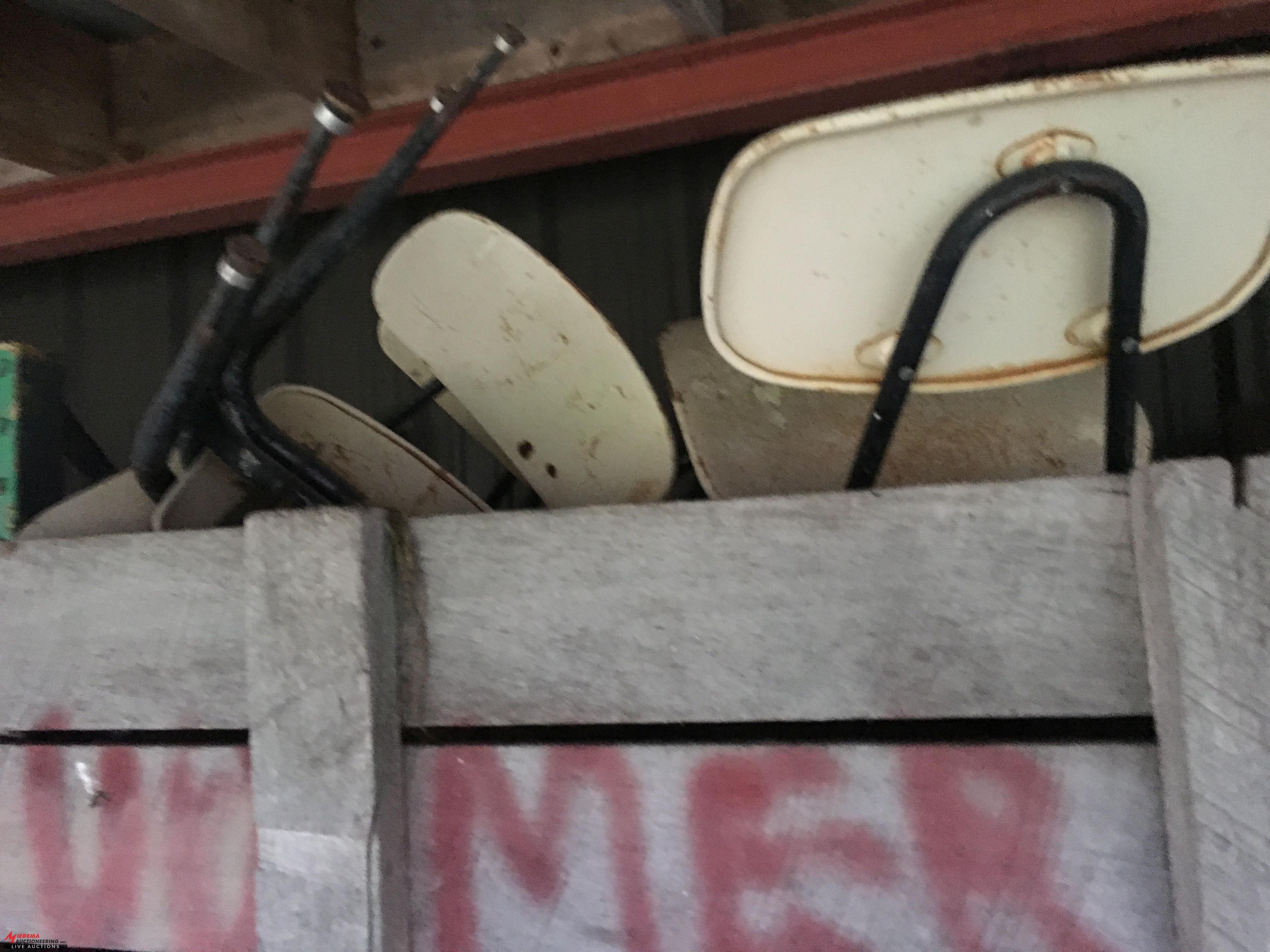 PALLET RACK AND CONTENTS, INCLUDES OLDER FURNACE, GLASS, AUTO BODY PARTS, REAR END AND MORE