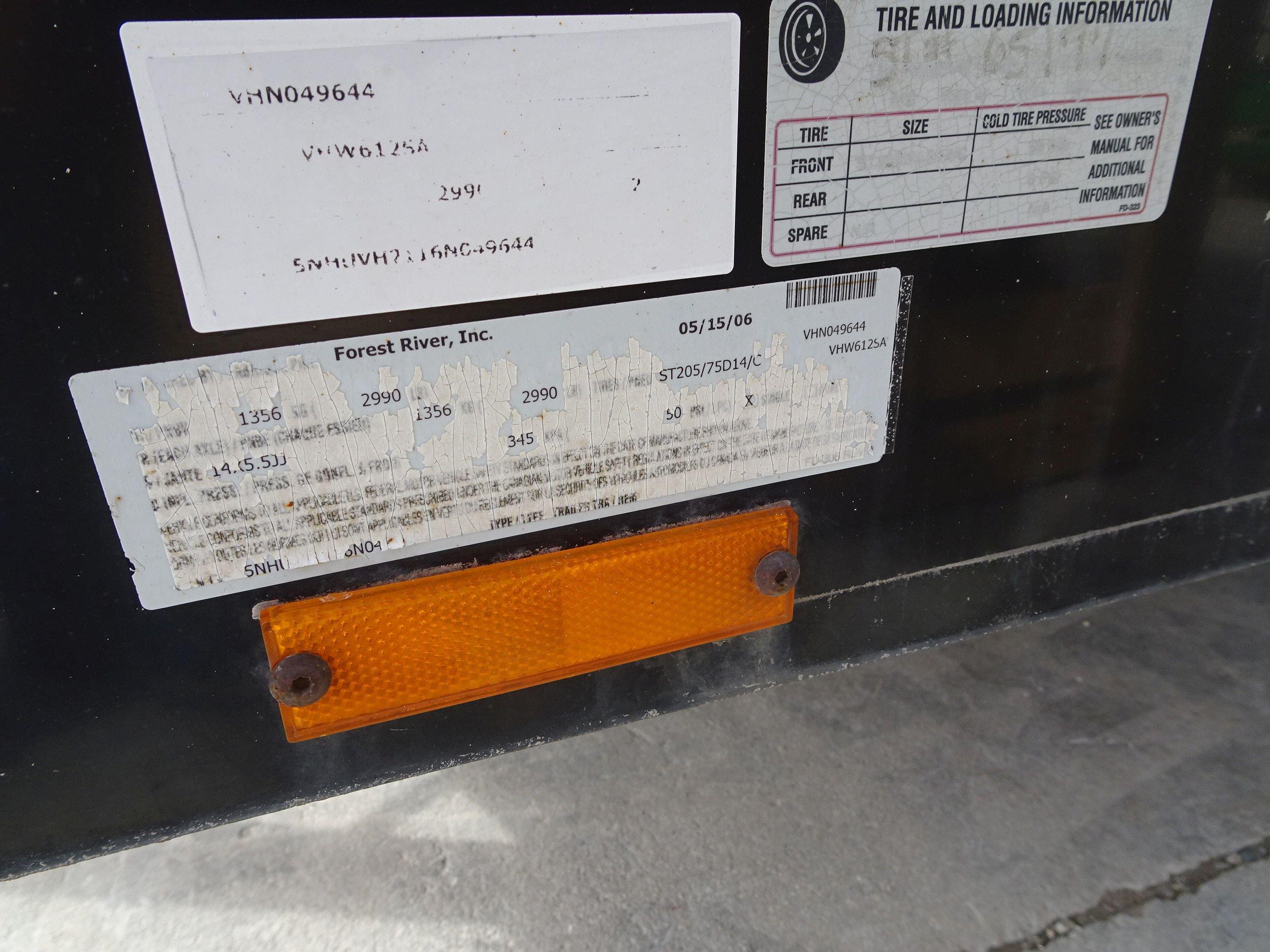 2006 FOREST RIVER SINGLE AXLE ENCLOSED TRAILER, 6' x 14', REAR SWING DOORS,
