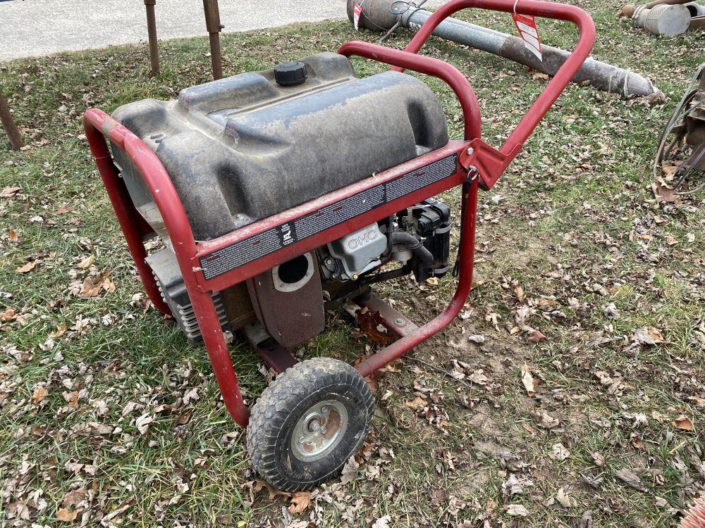 POWERMATE 5000 WATT PORTABLE GENERATOR, RUNS & OPERATES, HAS A FLAT TIRE & BENT RIM