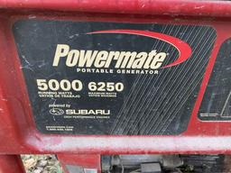 POWERMATE 5000 WATT PORTABLE GENERATOR, RUNS & OPERATES, HAS A FLAT TIRE & BENT RIM