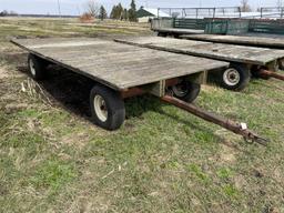 FLATBED WAGON, 18' X 8', J&M 10-TON GEAR, ROLL UP TARPS