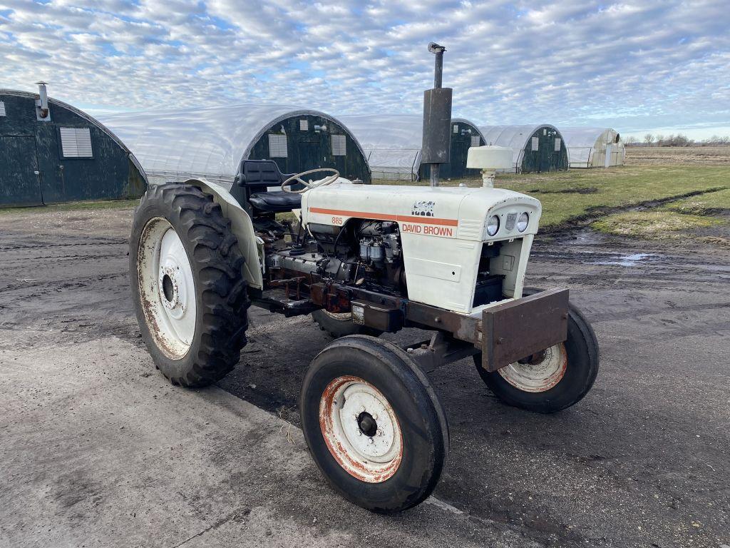 DAVID BROWN 885 TRACTOR, 3PT, PTO, 1-REMOTE, 12.4-38 REAR TIRES, 7208 HOURS SHOWING