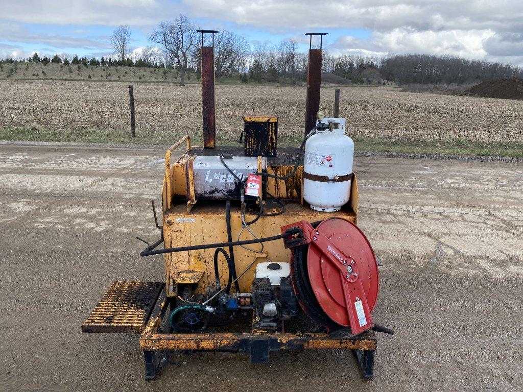 LEEBOY TACK TANK, HONDA GX-160 GAS ENGINE, LP TANK, APPROX, 4' X 4' X 32'' TALL TANK, WITH SPRAYER A