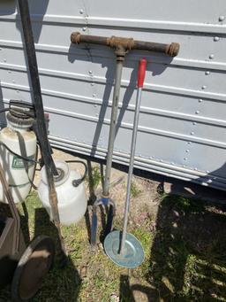 LAWN & GARDEN TOOLS INCLUDING SPRAYERS, PLANTERS AUGER, TRIMMERS, SCALE