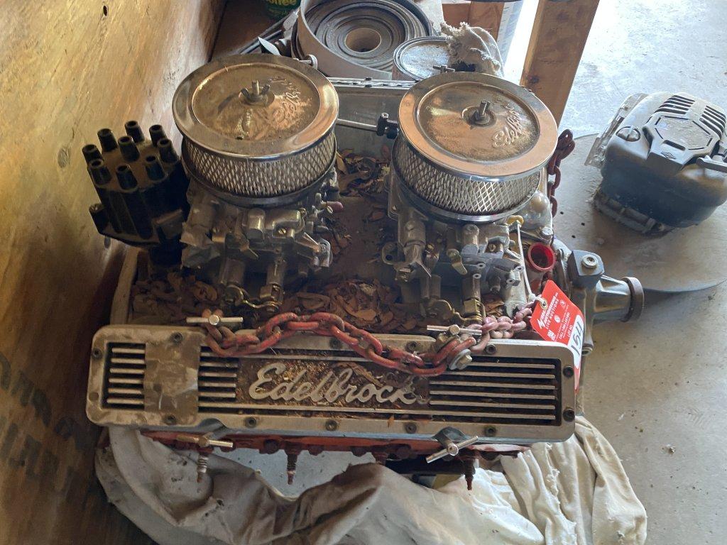 CHEVY 350 V8 ENGINE, WITH EDELBROCK DUAL CARBURETORS